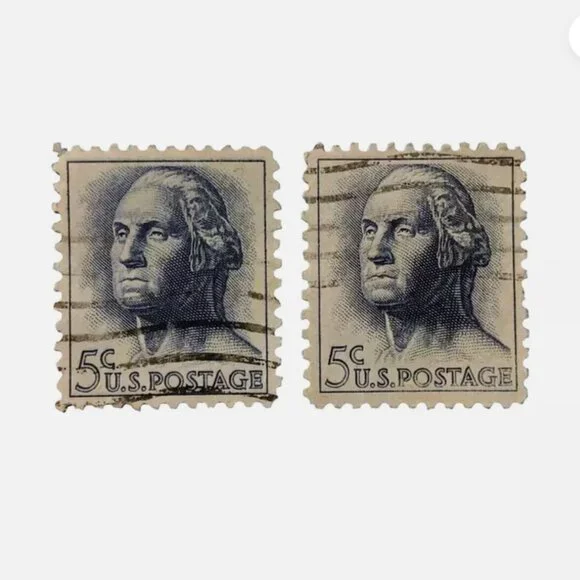1962 George Washington 5-cent Blue Stamp Set of 2 Used Stamps - Picture 2 of 5